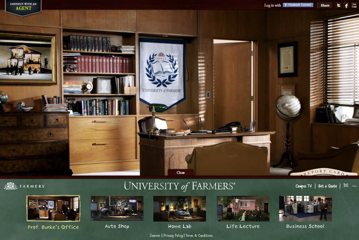 screenshot of University of Farmers website page