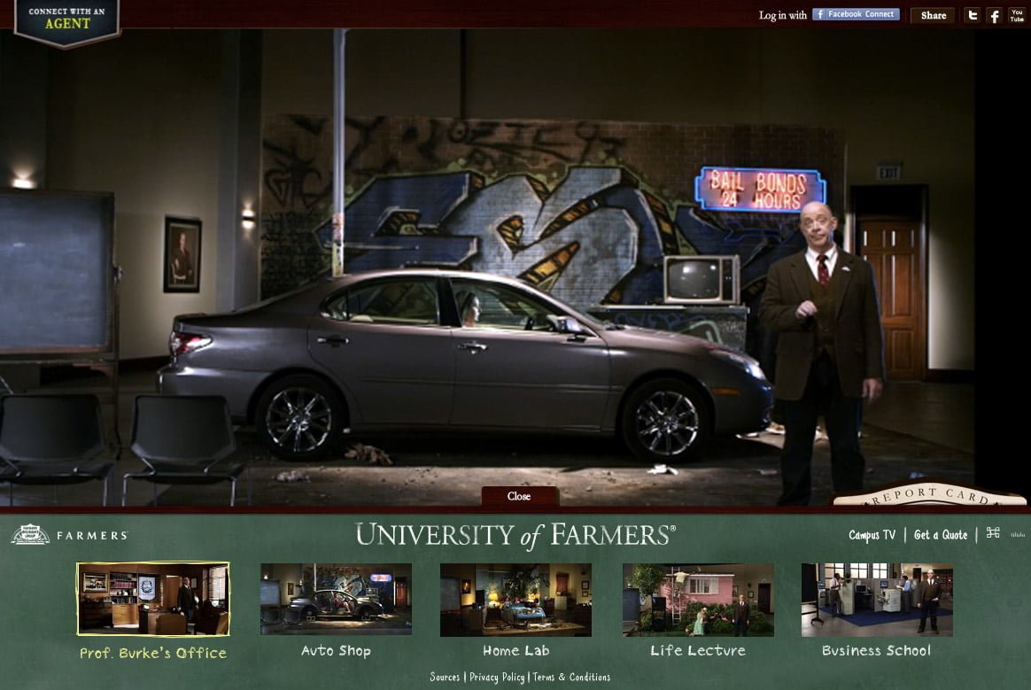 screenshot of University of Farmers website page